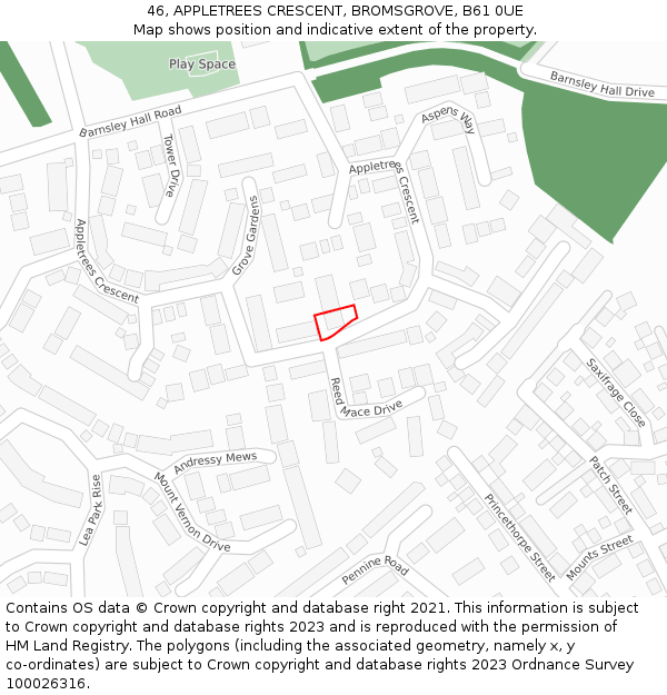 46, APPLETREES CRESCENT, BROMSGROVE, B61 0UE: Location map and indicative extent of plot