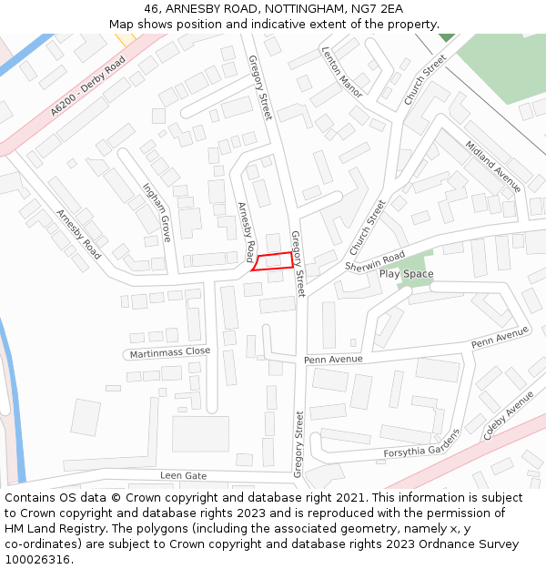 46, ARNESBY ROAD, NOTTINGHAM, NG7 2EA: Location map and indicative extent of plot