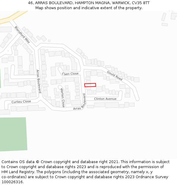 46, ARRAS BOULEVARD, HAMPTON MAGNA, WARWICK, CV35 8TT: Location map and indicative extent of plot