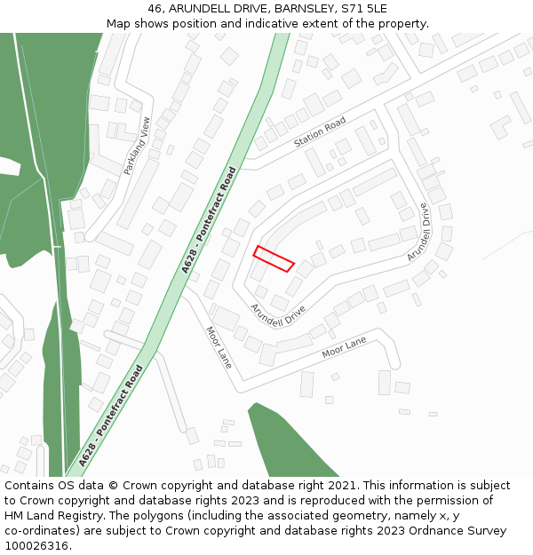 46, ARUNDELL DRIVE, BARNSLEY, S71 5LE: Location map and indicative extent of plot