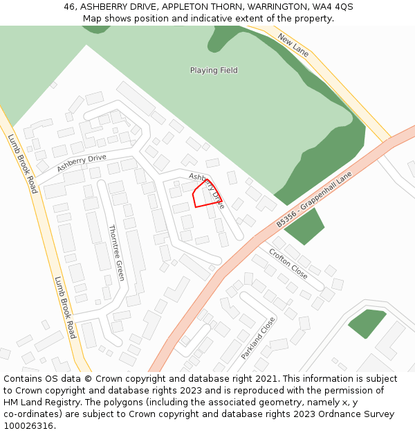 46, ASHBERRY DRIVE, APPLETON THORN, WARRINGTON, WA4 4QS: Location map and indicative extent of plot