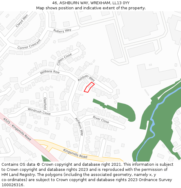 46, ASHBURN WAY, WREXHAM, LL13 0YY: Location map and indicative extent of plot