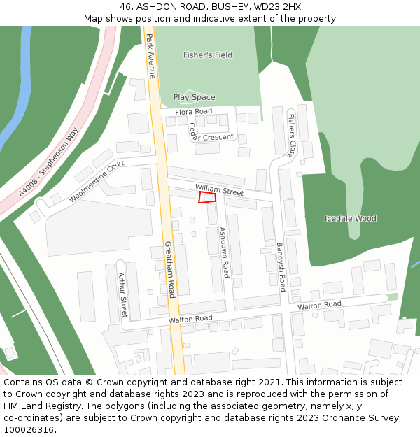 46, ASHDON ROAD, BUSHEY, WD23 2HX: Location map and indicative extent of plot