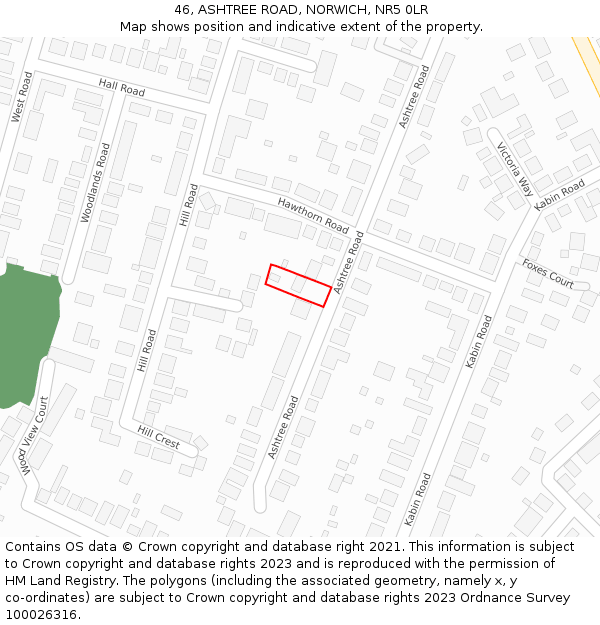 46, ASHTREE ROAD, NORWICH, NR5 0LR: Location map and indicative extent of plot