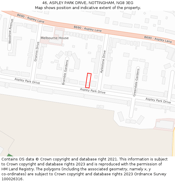 46, ASPLEY PARK DRIVE, NOTTINGHAM, NG8 3EG: Location map and indicative extent of plot