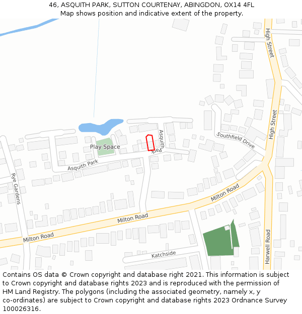 46, ASQUITH PARK, SUTTON COURTENAY, ABINGDON, OX14 4FL: Location map and indicative extent of plot