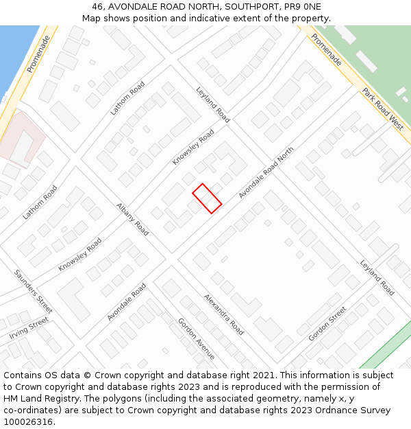 46, AVONDALE ROAD NORTH, SOUTHPORT, PR9 0NE: Location map and indicative extent of plot