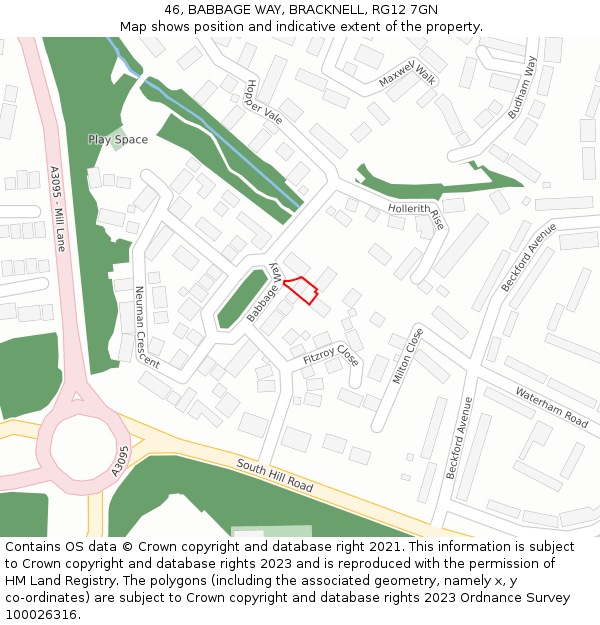 46, BABBAGE WAY, BRACKNELL, RG12 7GN: Location map and indicative extent of plot