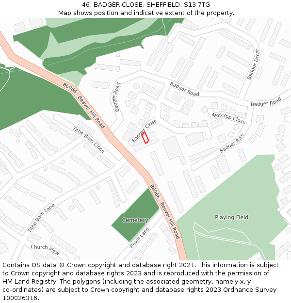 46, BADGER CLOSE, SHEFFIELD, S13 7TG: Location map and indicative extent of plot