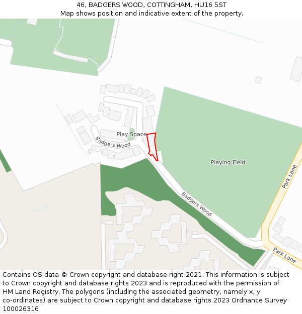 46, BADGERS WOOD, COTTINGHAM, HU16 5ST: Location map and indicative extent of plot