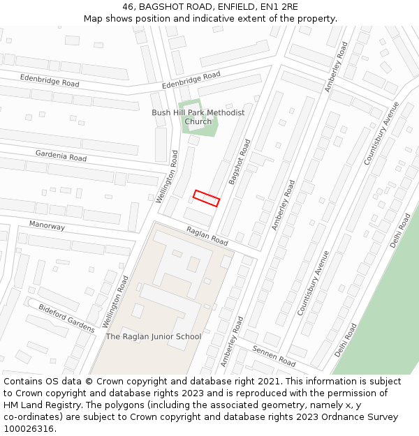 46, BAGSHOT ROAD, ENFIELD, EN1 2RE: Location map and indicative extent of plot