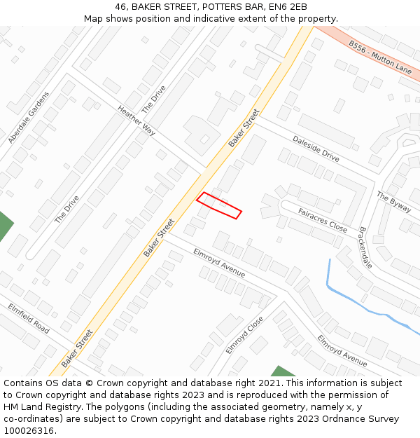 46, BAKER STREET, POTTERS BAR, EN6 2EB: Location map and indicative extent of plot