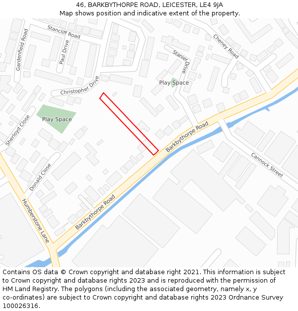 46, BARKBYTHORPE ROAD, LEICESTER, LE4 9JA: Location map and indicative extent of plot