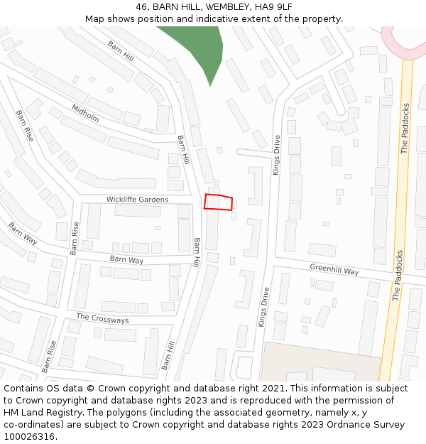 46, BARN HILL, WEMBLEY, HA9 9LF: Location map and indicative extent of plot