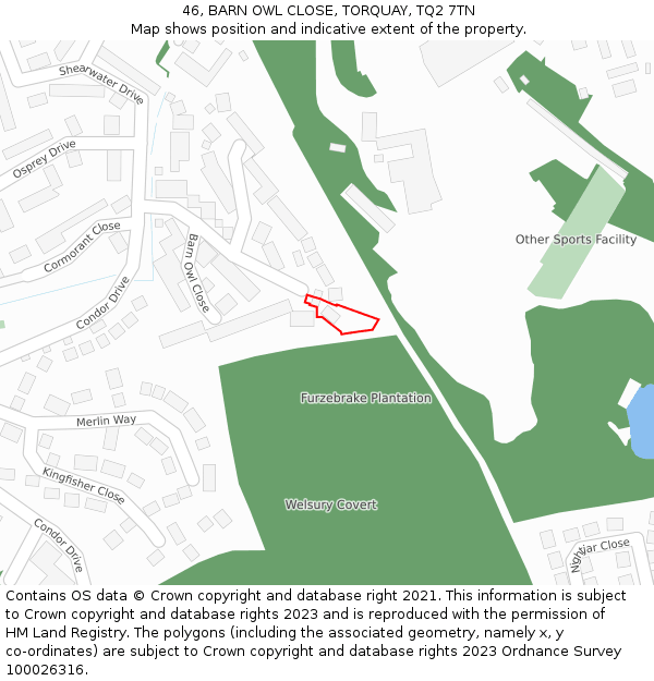 46, BARN OWL CLOSE, TORQUAY, TQ2 7TN: Location map and indicative extent of plot