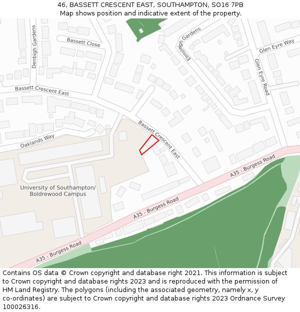 46, BASSETT CRESCENT EAST, SOUTHAMPTON, SO16 7PB: Location map and indicative extent of plot