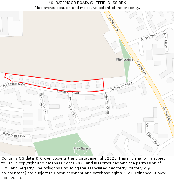 46, BATEMOOR ROAD, SHEFFIELD, S8 8BX: Location map and indicative extent of plot