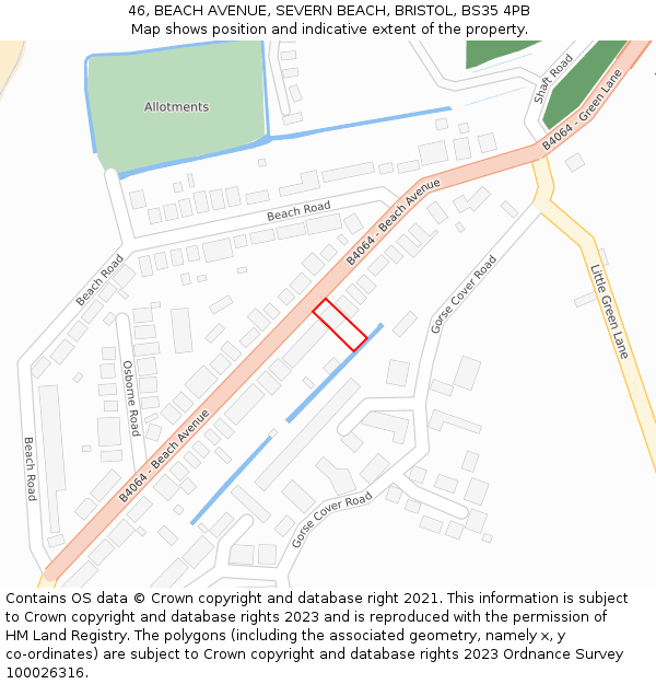 46, BEACH AVENUE, SEVERN BEACH, BRISTOL, BS35 4PB: Location map and indicative extent of plot