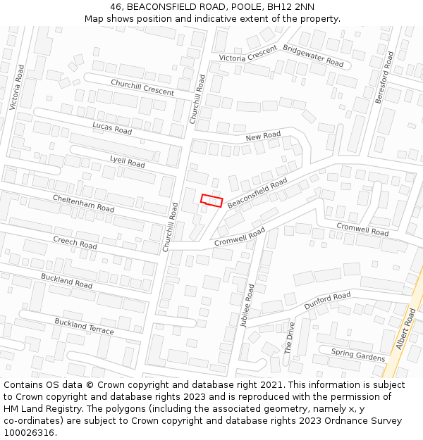 46, BEACONSFIELD ROAD, POOLE, BH12 2NN: Location map and indicative extent of plot