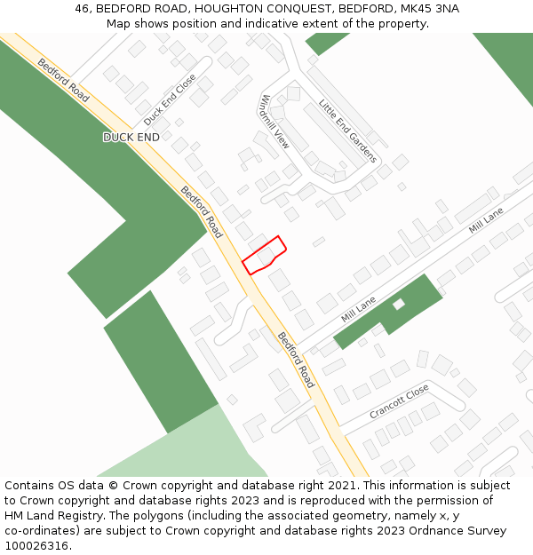 46, BEDFORD ROAD, HOUGHTON CONQUEST, BEDFORD, MK45 3NA: Location map and indicative extent of plot