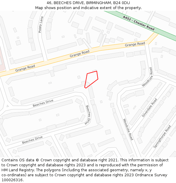 46, BEECHES DRIVE, BIRMINGHAM, B24 0DU: Location map and indicative extent of plot