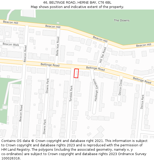 46, BELTINGE ROAD, HERNE BAY, CT6 6BL: Location map and indicative extent of plot