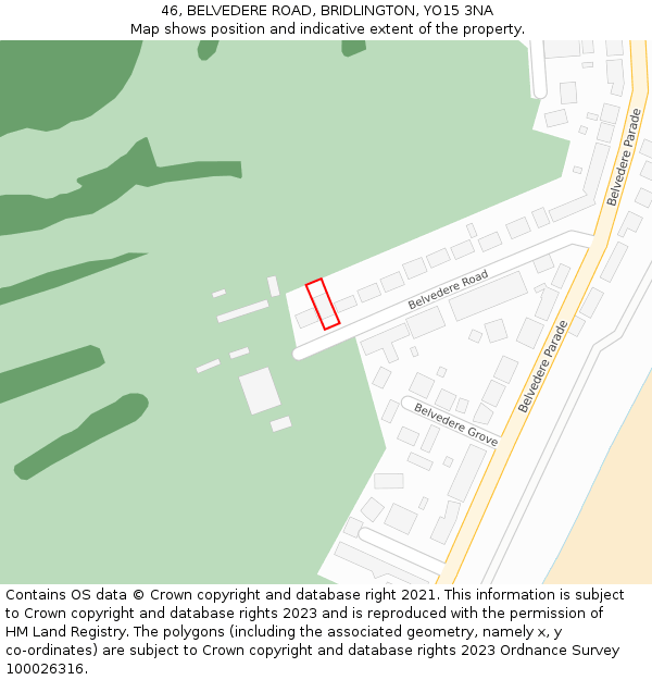 46, BELVEDERE ROAD, BRIDLINGTON, YO15 3NA: Location map and indicative extent of plot