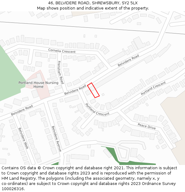 46, BELVIDERE ROAD, SHREWSBURY, SY2 5LX: Location map and indicative extent of plot