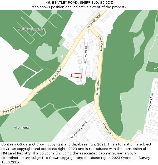 46, BENTLEY ROAD, SHEFFIELD, S6 5DZ: Location map and indicative extent of plot
