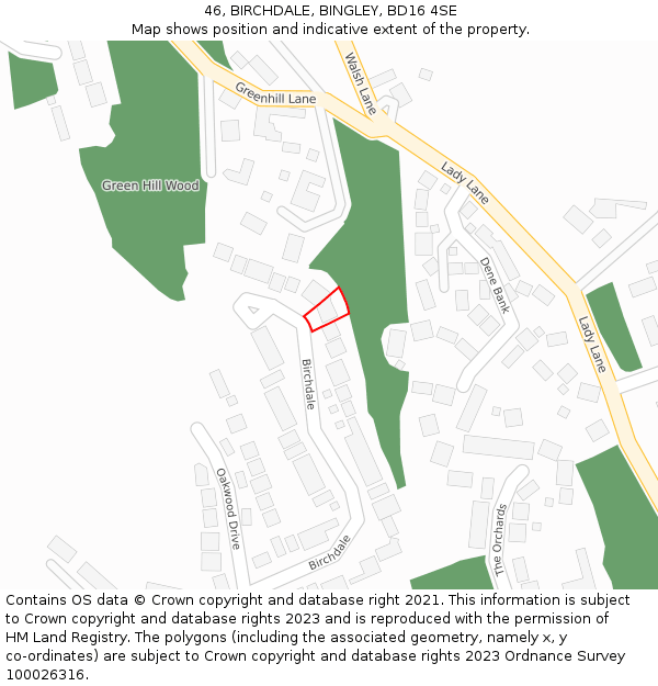 46, BIRCHDALE, BINGLEY, BD16 4SE: Location map and indicative extent of plot