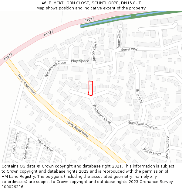 46, BLACKTHORN CLOSE, SCUNTHORPE, DN15 8UT: Location map and indicative extent of plot