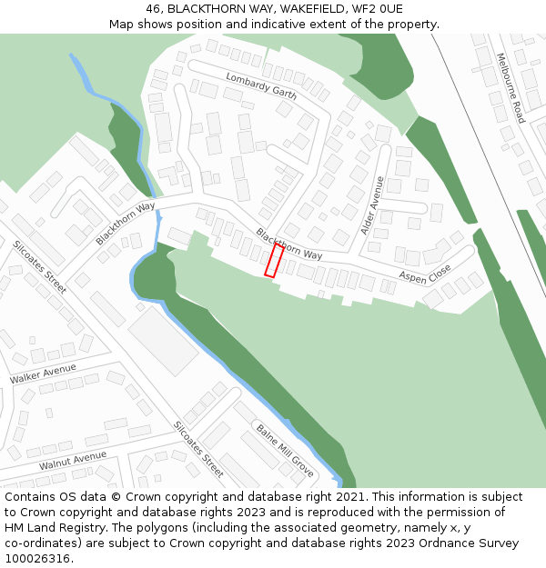 46, BLACKTHORN WAY, WAKEFIELD, WF2 0UE: Location map and indicative extent of plot