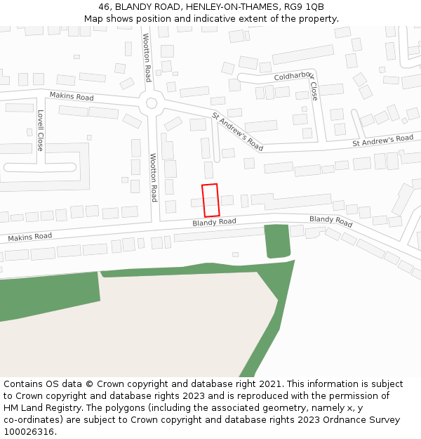 46, BLANDY ROAD, HENLEY-ON-THAMES, RG9 1QB: Location map and indicative extent of plot