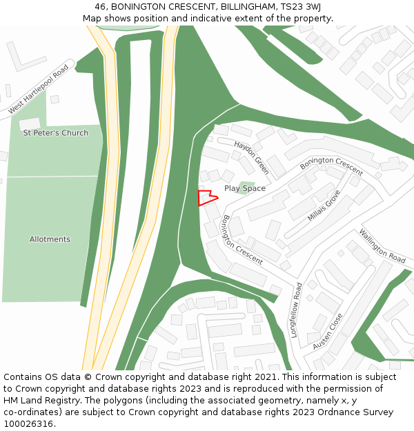 46, BONINGTON CRESCENT, BILLINGHAM, TS23 3WJ: Location map and indicative extent of plot