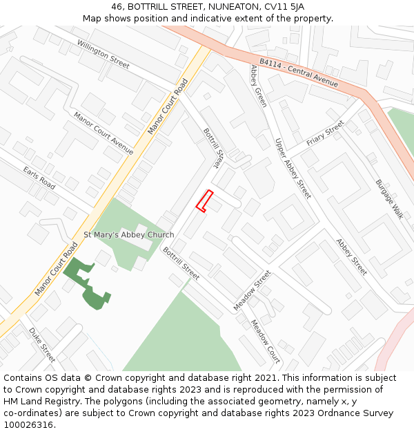 46, BOTTRILL STREET, NUNEATON, CV11 5JA: Location map and indicative extent of plot