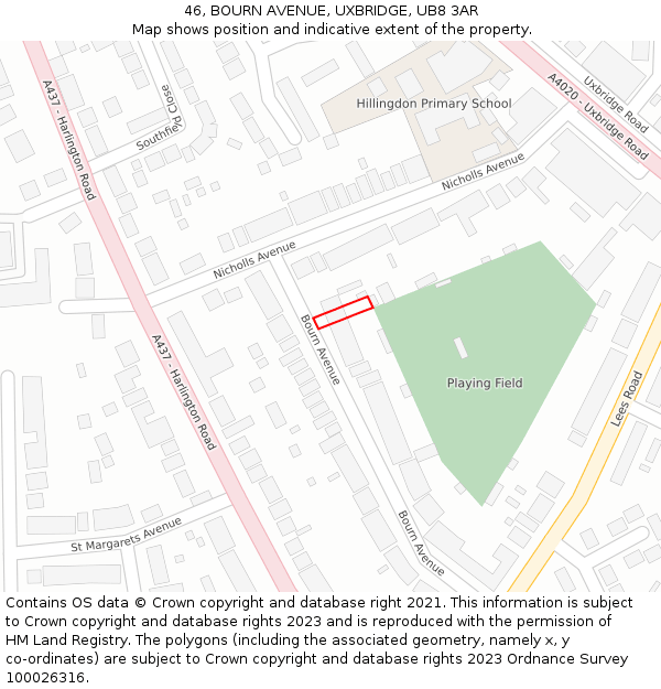 46, BOURN AVENUE, UXBRIDGE, UB8 3AR: Location map and indicative extent of plot