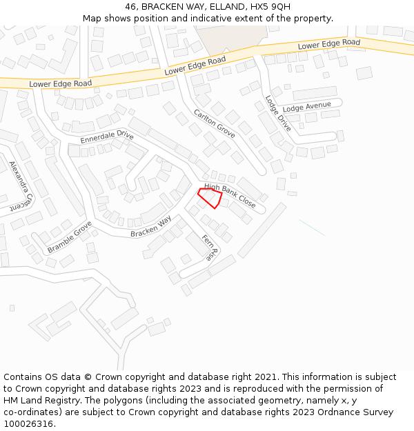 46, BRACKEN WAY, ELLAND, HX5 9QH: Location map and indicative extent of plot