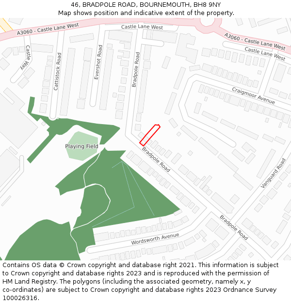 46, BRADPOLE ROAD, BOURNEMOUTH, BH8 9NY: Location map and indicative extent of plot