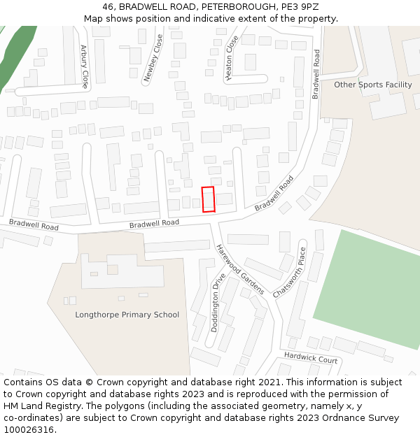 46, BRADWELL ROAD, PETERBOROUGH, PE3 9PZ: Location map and indicative extent of plot