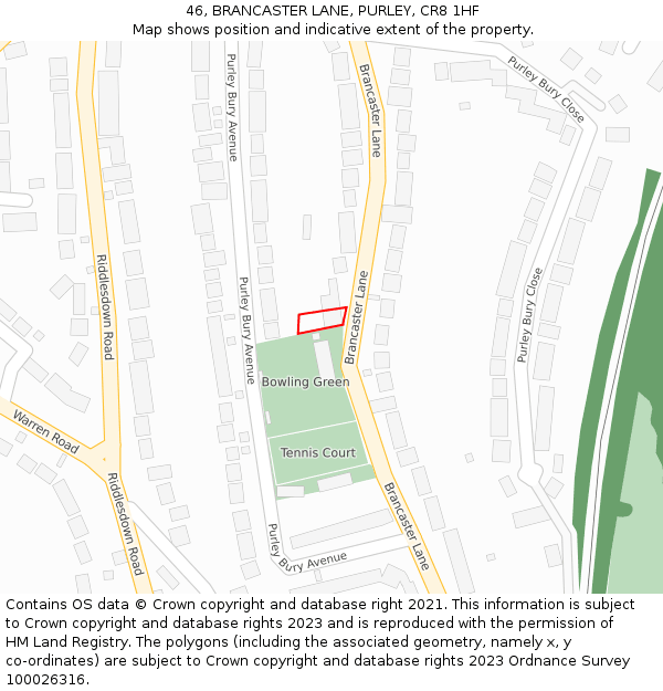 46, BRANCASTER LANE, PURLEY, CR8 1HF: Location map and indicative extent of plot