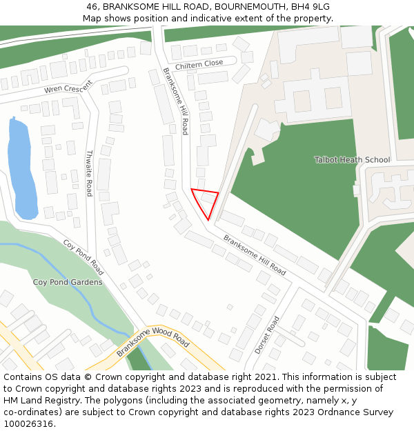 46, BRANKSOME HILL ROAD, BOURNEMOUTH, BH4 9LG: Location map and indicative extent of plot