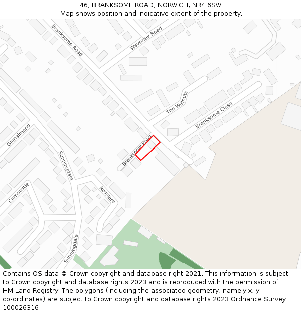 46, BRANKSOME ROAD, NORWICH, NR4 6SW: Location map and indicative extent of plot