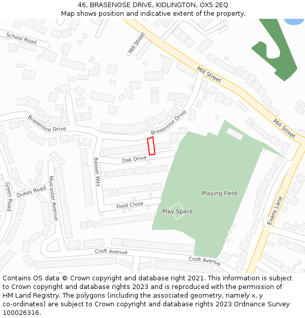 46, BRASENOSE DRIVE, KIDLINGTON, OX5 2EQ: Location map and indicative extent of plot