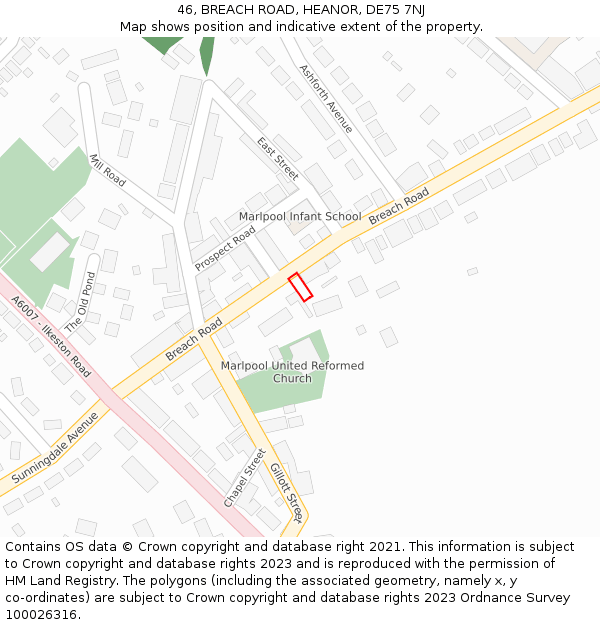 46, BREACH ROAD, HEANOR, DE75 7NJ: Location map and indicative extent of plot