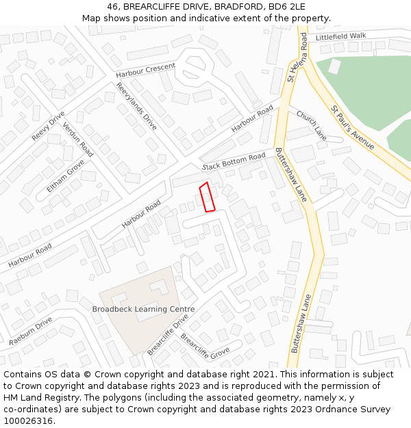 46, BREARCLIFFE DRIVE, BRADFORD, BD6 2LE: Location map and indicative extent of plot