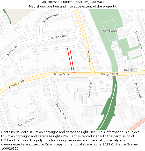 46, BRIDGE STREET, LEDBURY, HR8 2AH: Location map and indicative extent of plot