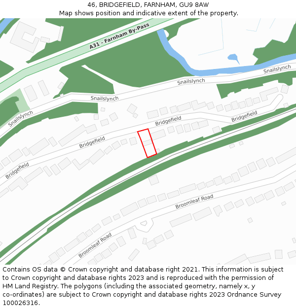 46, BRIDGEFIELD, FARNHAM, GU9 8AW: Location map and indicative extent of plot