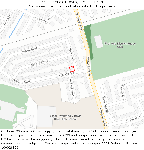 46, BRIDGEGATE ROAD, RHYL, LL18 4BN: Location map and indicative extent of plot