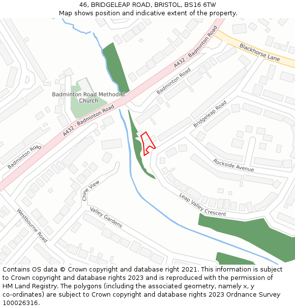 46, BRIDGELEAP ROAD, BRISTOL, BS16 6TW: Location map and indicative extent of plot