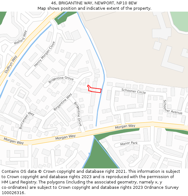 46, BRIGANTINE WAY, NEWPORT, NP10 8EW: Location map and indicative extent of plot